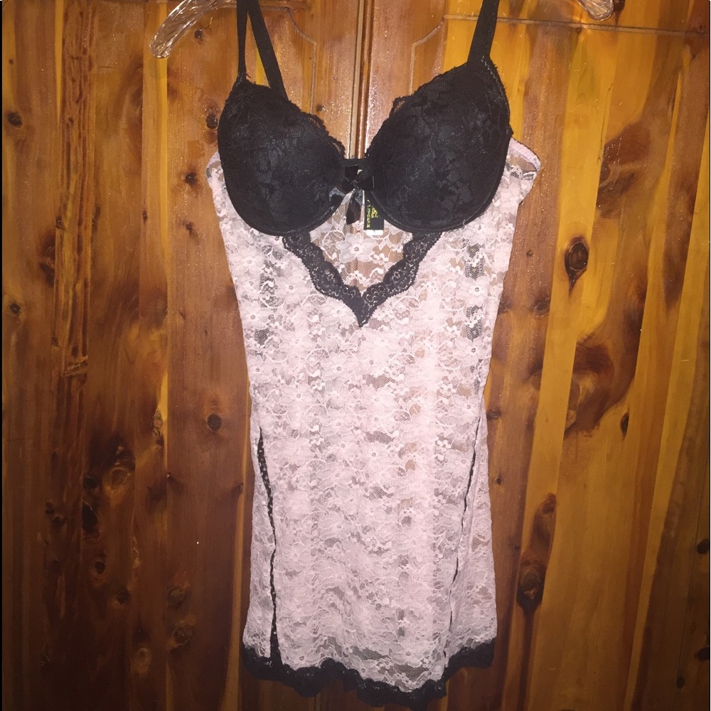 Pink lace padded cup babydoll